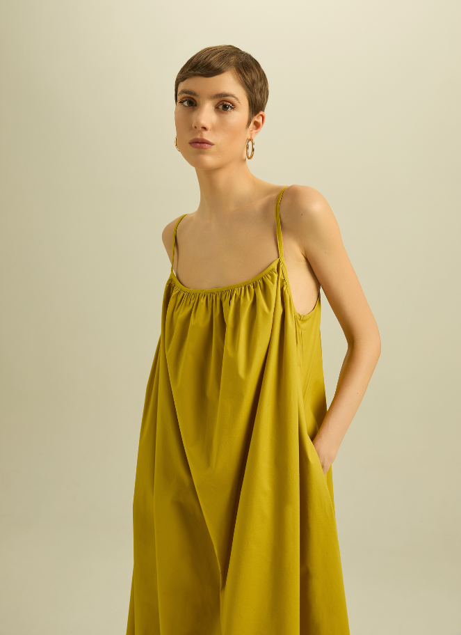 Eufonia Elegant Minimalist Maxi Dress in Mustard Yellow