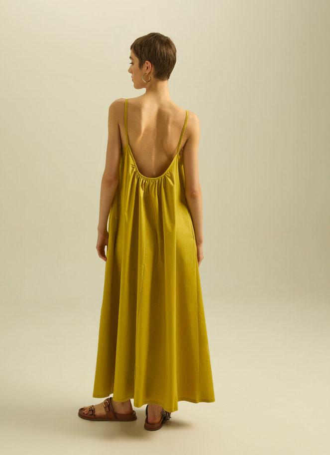 Eufonia Elegant Minimalist Maxi Dress in Mustard Yellow