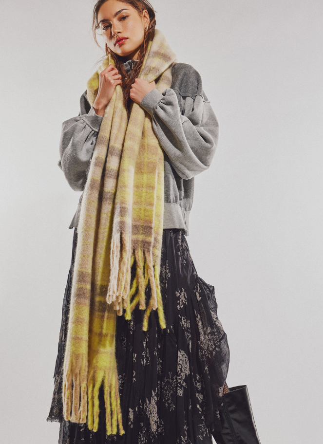 Free People yellow plaid oversized scarf
