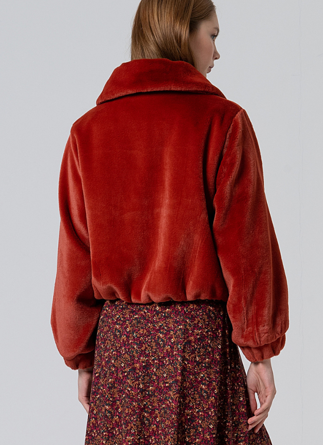 Surkana Faux Fur Jacket in Rust Red