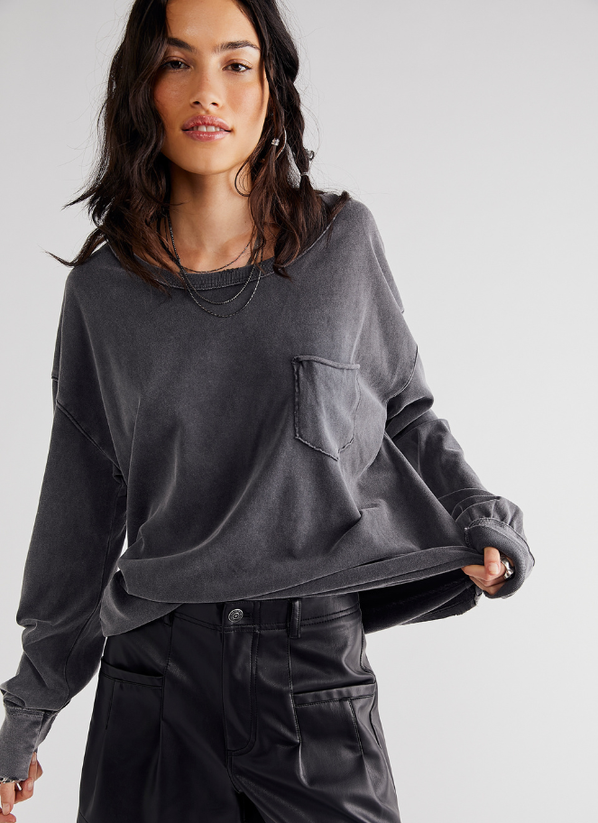 Long sleeve top with pocket by Free People in a metal colour