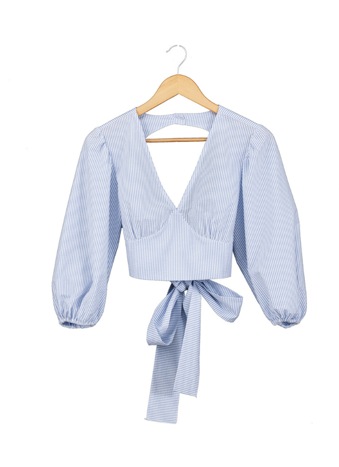 Eufonia Blue striped Tie up Top
