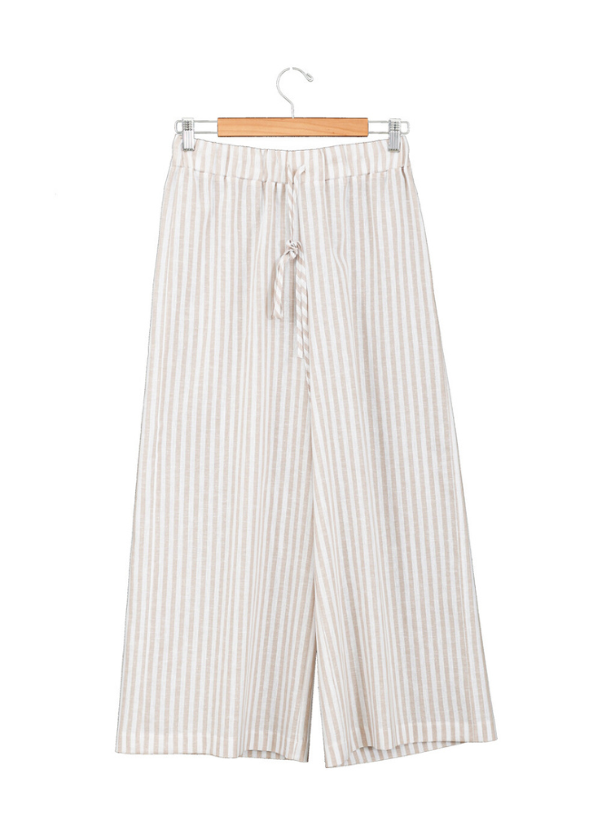 Eufonia Beige Striped Pants in Sand and White