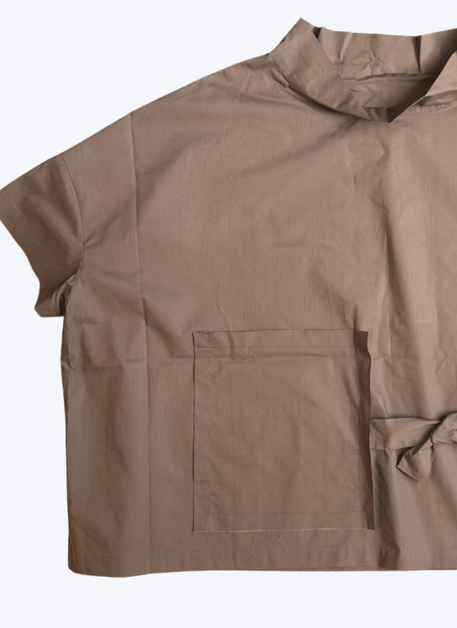 Xenia Structured Side-Tie Boxy Top Crin in Cocoa