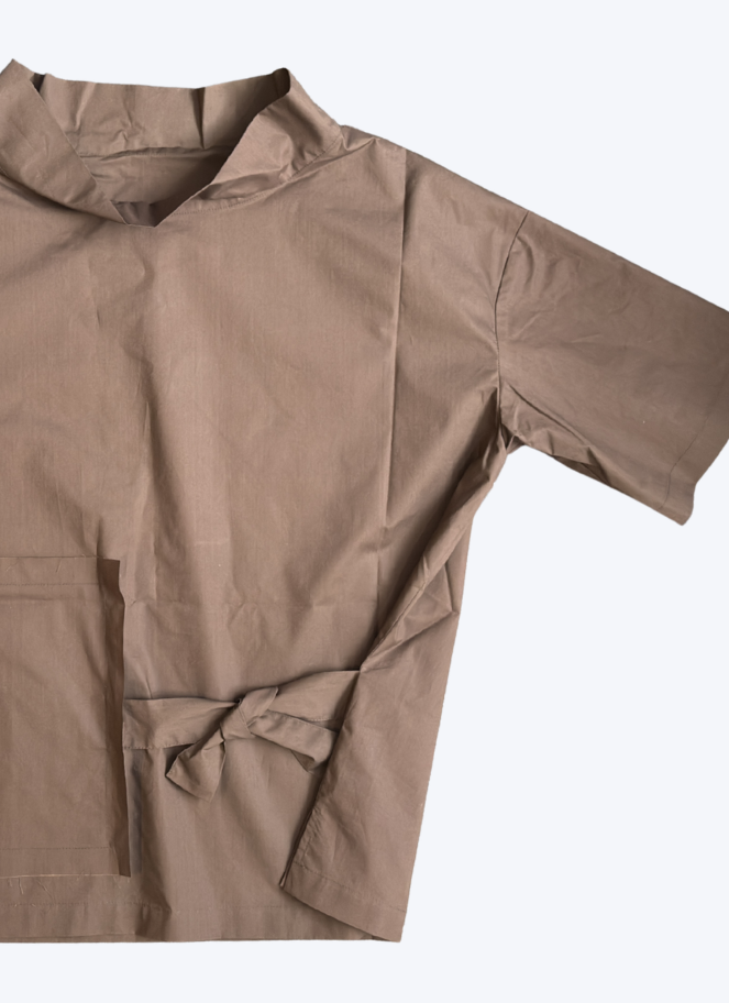 Xenia Structured Side-Tie Boxy Top Crin in Cocoa