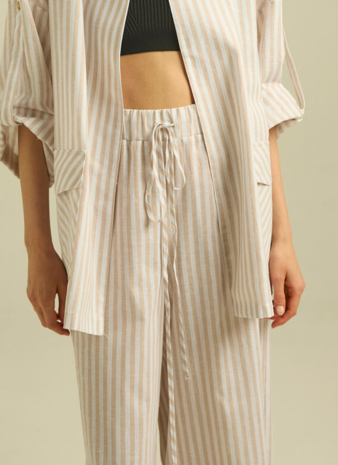 Eufonia Beige Striped Pants in Sand and White