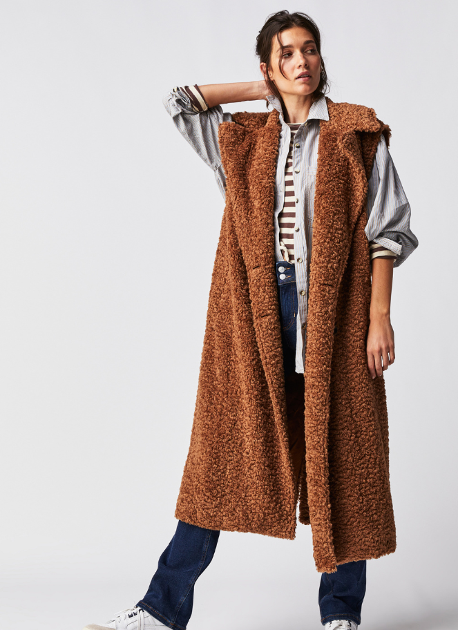 Free People long oversized vest in carmel colour