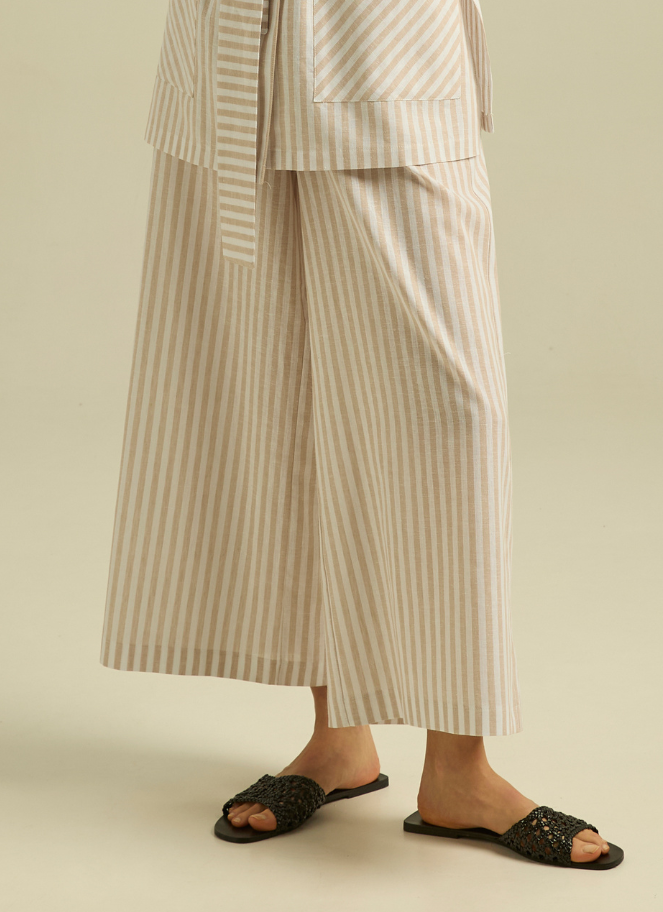 Eufonia Beige Striped Pants in Sand and White