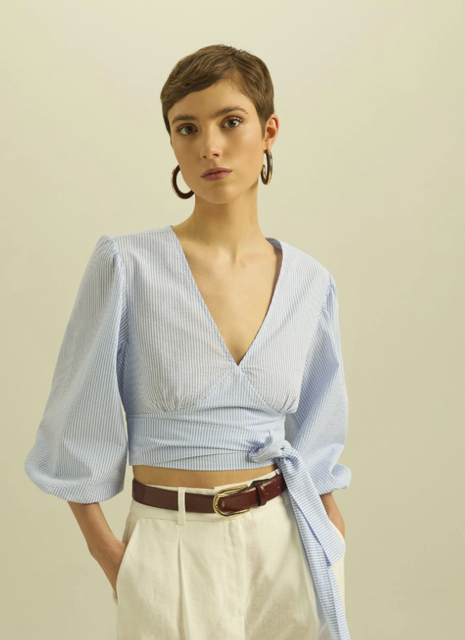 Eufonia Blue striped Tie up Top