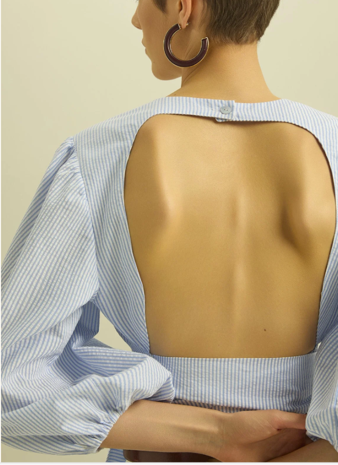 Eufonia Blue striped Tie up Top
