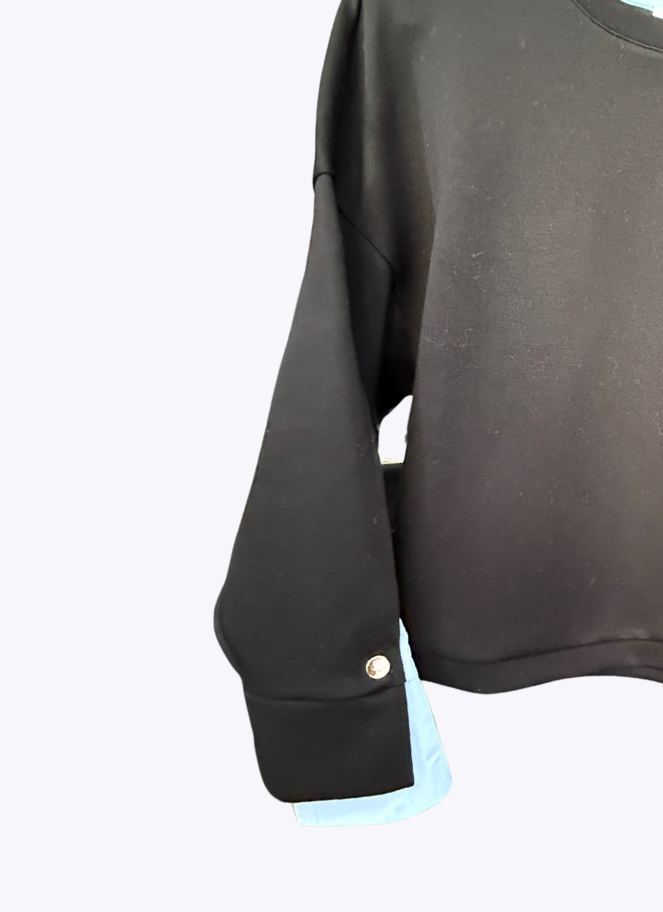 Deep Black sweater with Ice Blue Cuff by Coster