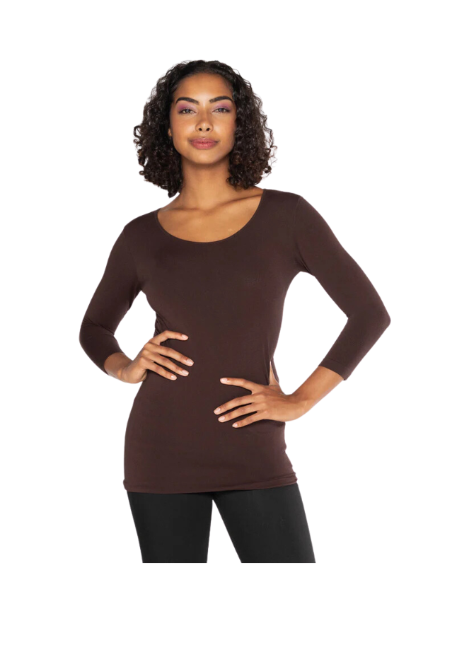C'est Moi bamboo 3/4 sleeve top in brown