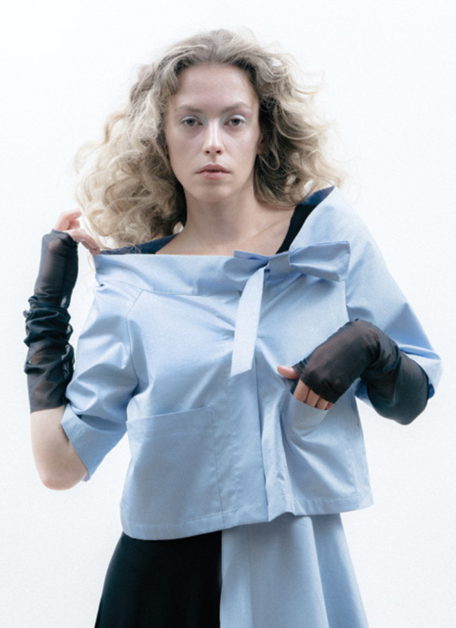 Xenia blue off the shoulder blouse/jacket