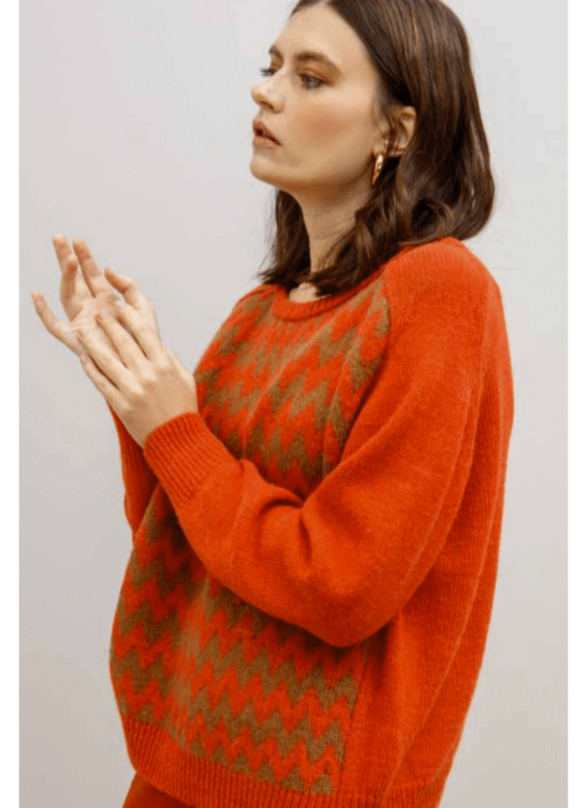 Maria Bellentani orange and tan chevron print sweater