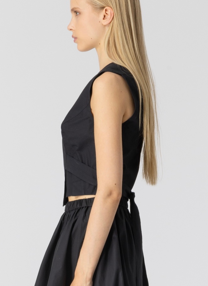 Lotus Eaters Cropped Vest with Tie in black