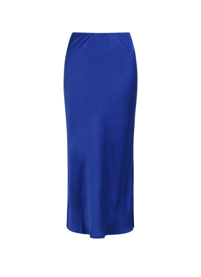 Coster Skyler mid length satin skirt in bright blue