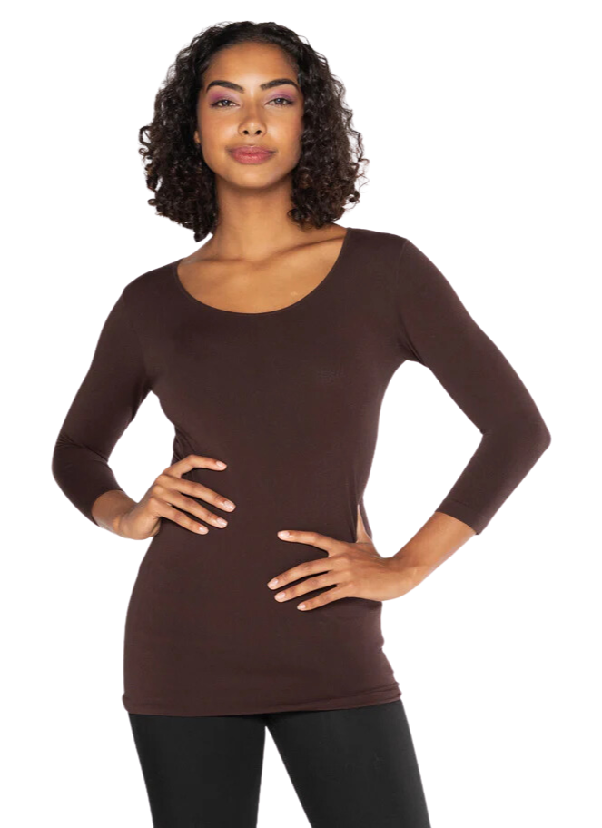 C'est Moi bamboo 3/4 sleeve top in brown or black