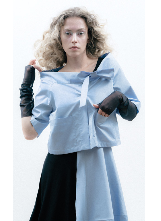 Xenia blue off the shoulder blouse/jacket