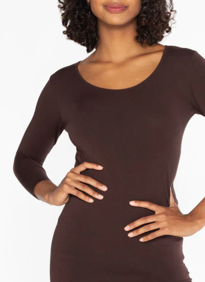 C'est Moi bamboo 3/4 sleeve top in brown or black