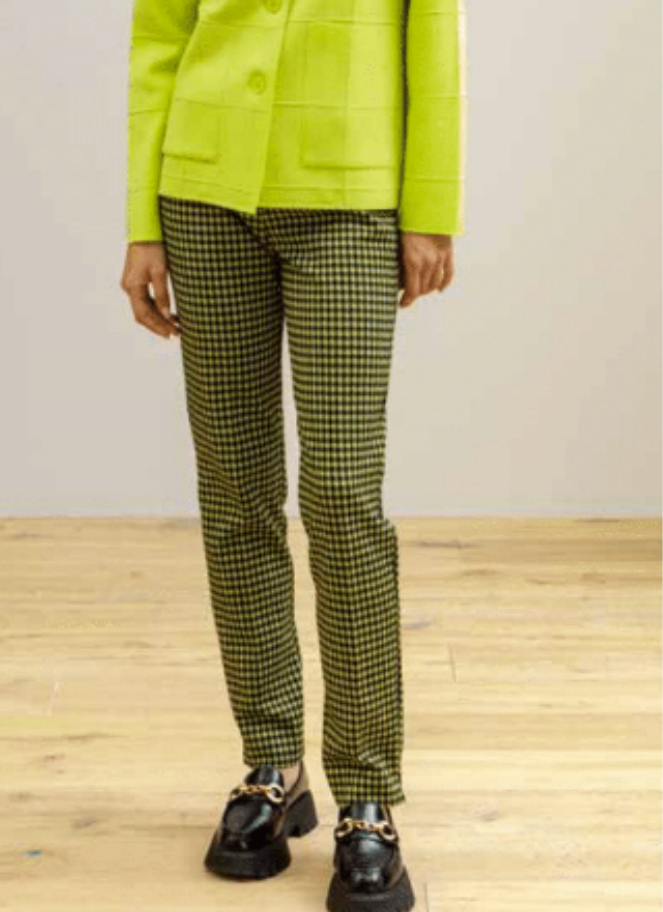 Maria Bellentani Sevilla Cropped flare pant in lime and black mini check