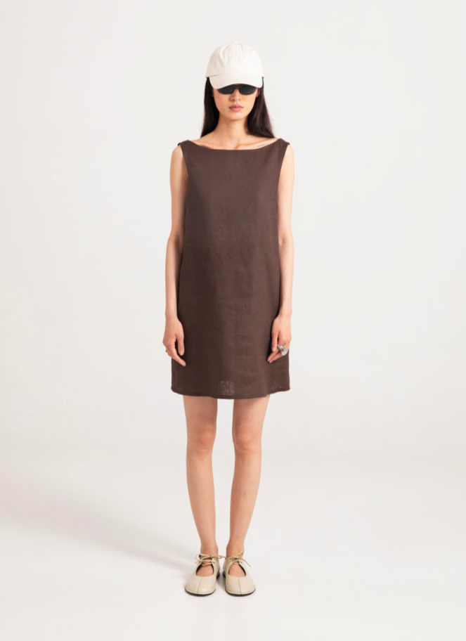 Eufonia Sleeveless Short Dress in Espresso