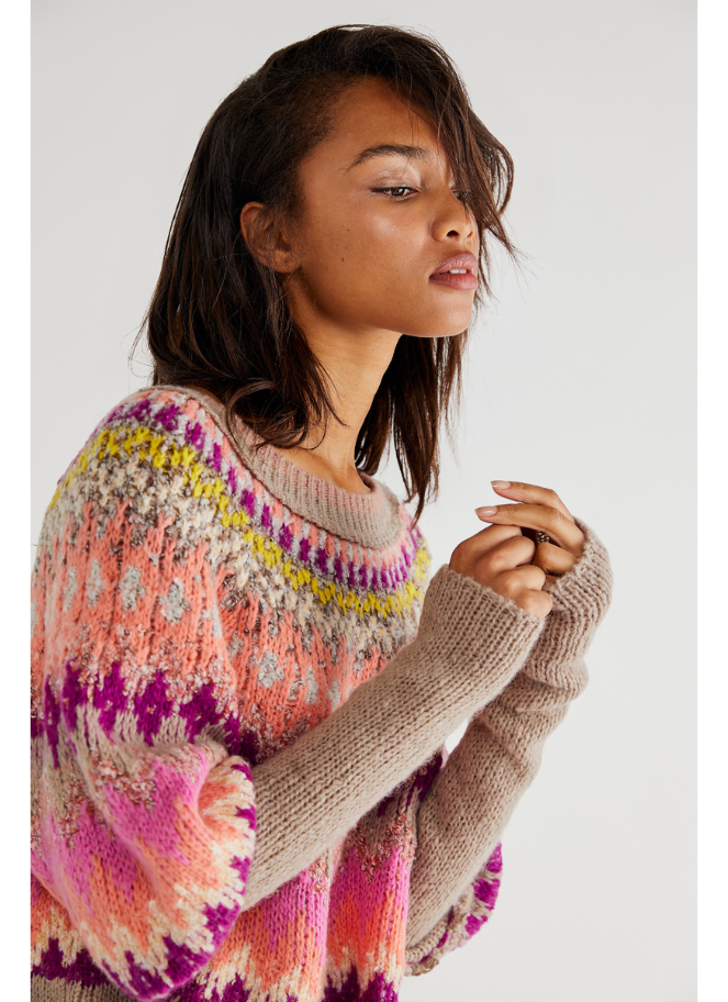 Home for the holidays sweater by Free People in Raspberry Combo