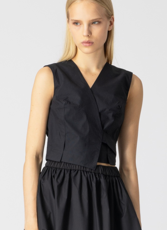 Lotus Eaters Cropped Vest with Tie in black