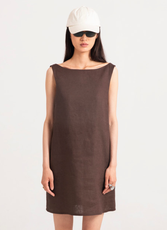 Eufonia Sleeveless Short Dress in Espresso
