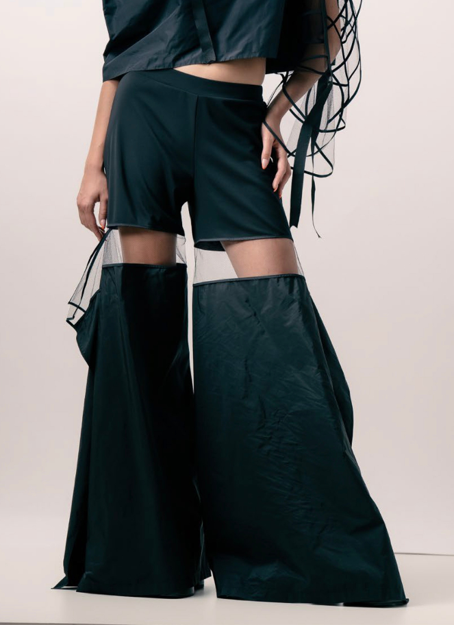 Xenia Mesh-Layered Wide-Leg Pants Lege