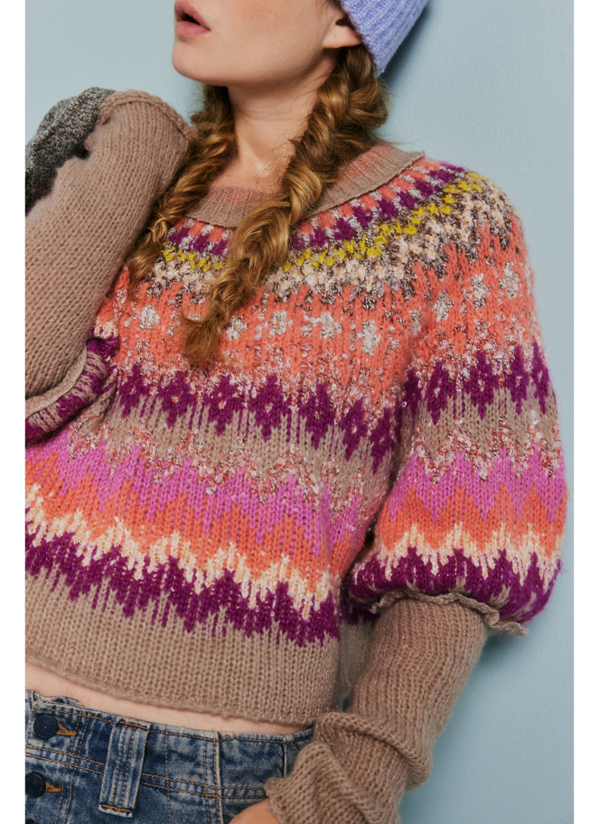 Home for the holidays sweater by Free People in Raspberry Combo