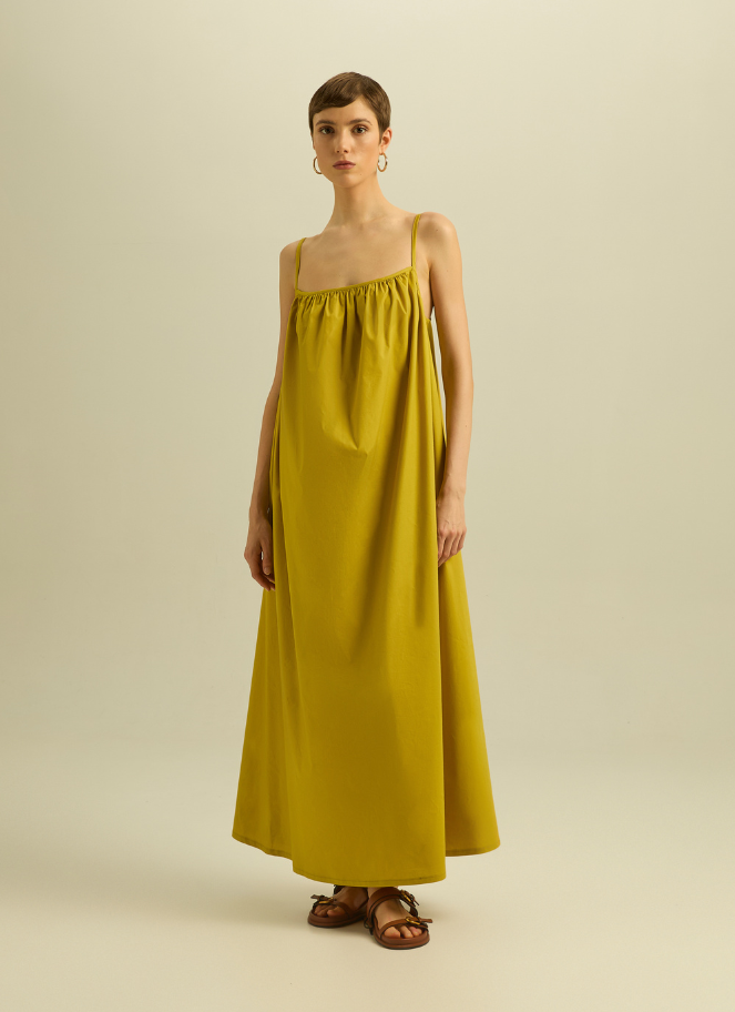 Eufonia Elegant Minimalist Maxi Dress in Mustard Yellow
