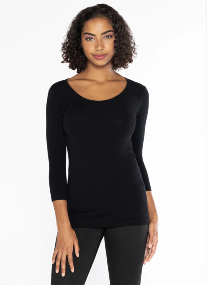 C'est Moi bamboo 3/4 sleeve top in brown or black