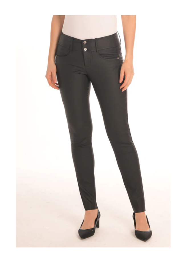 Waxed High Rise Skinny Jean in Black