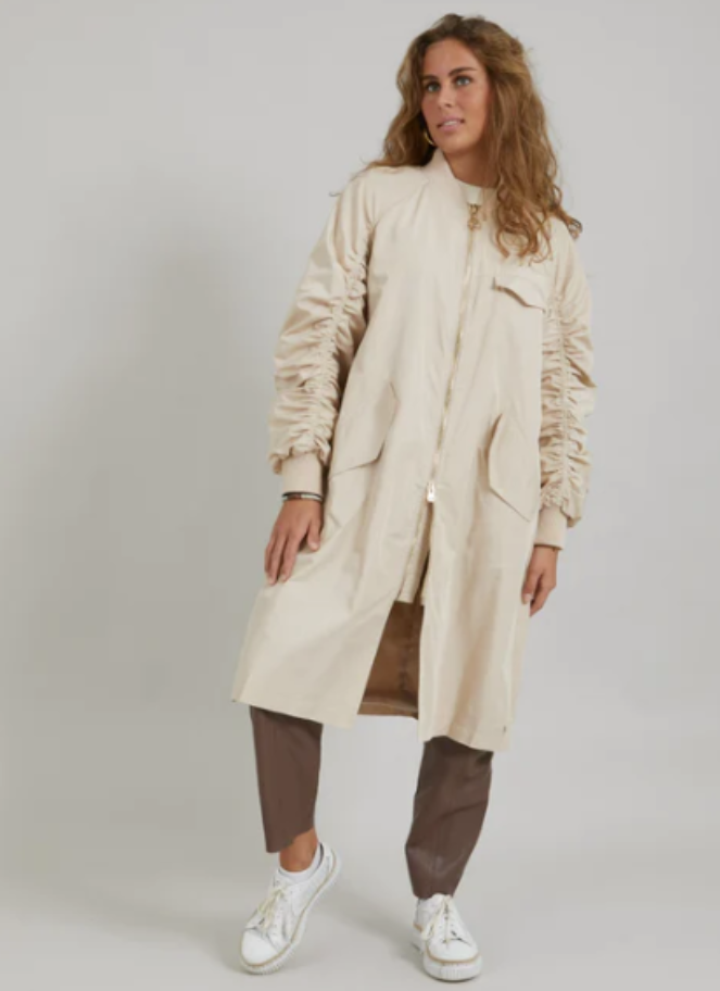 Long Bomber Jacket in Creme by Coster