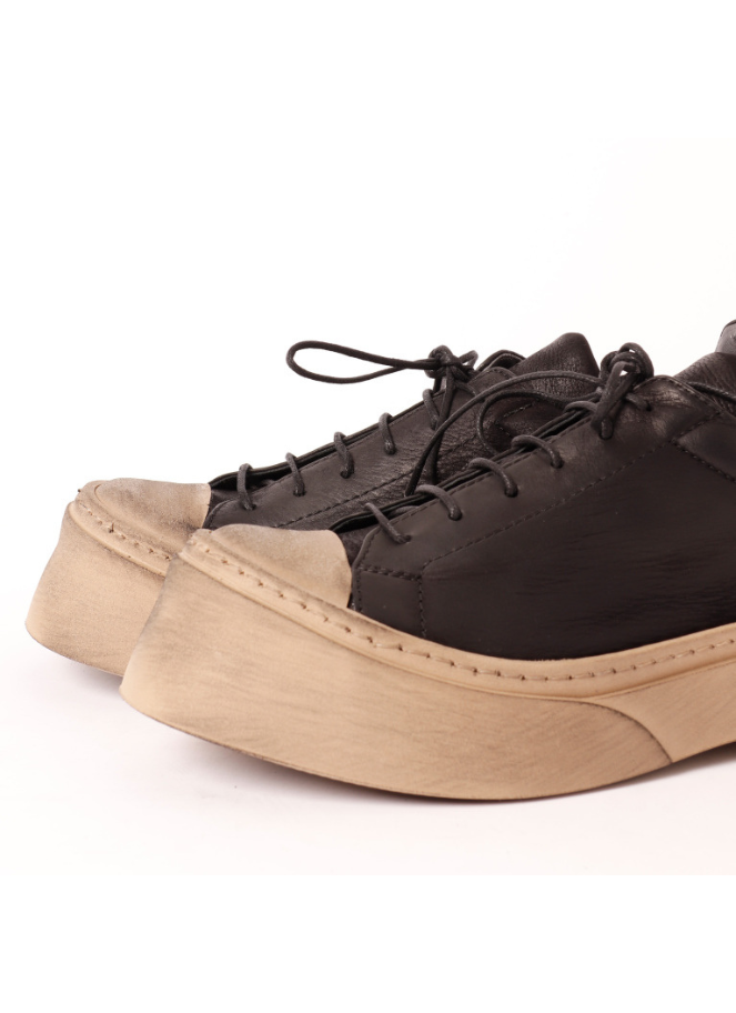 Gasoline Nero Platform Shoe with Laces by Lofina