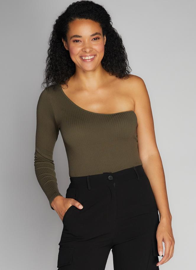 Seamless ribbed one-shoulder top