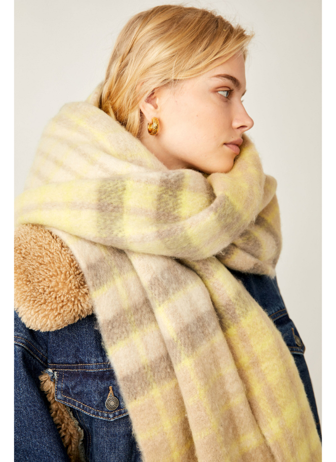 Free People yellow plaid oversized scarf