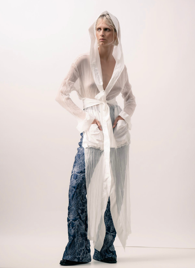 Xenia Sheer Hooded Tie-Front Jacket