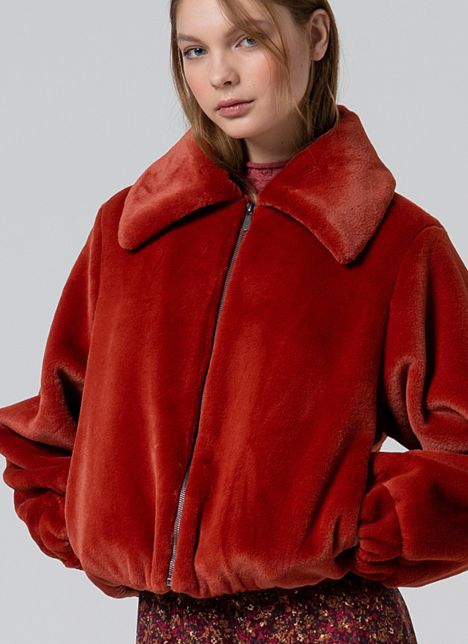 Surkana Faux Fur Jacket in Rust Red