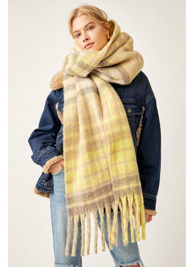 Free People yellow plaid oversized scarf