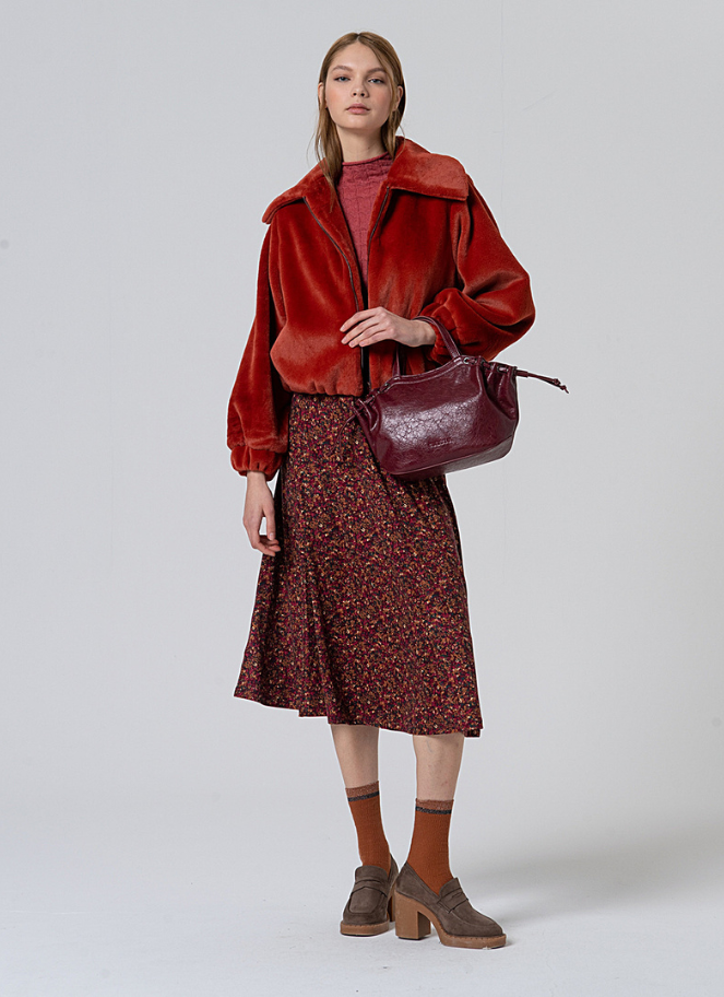 Surkana Faux Fur Jacket in Rust Red