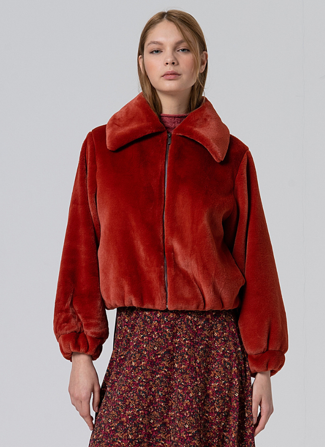 Surkana Faux Fur Jacket in Rust Red