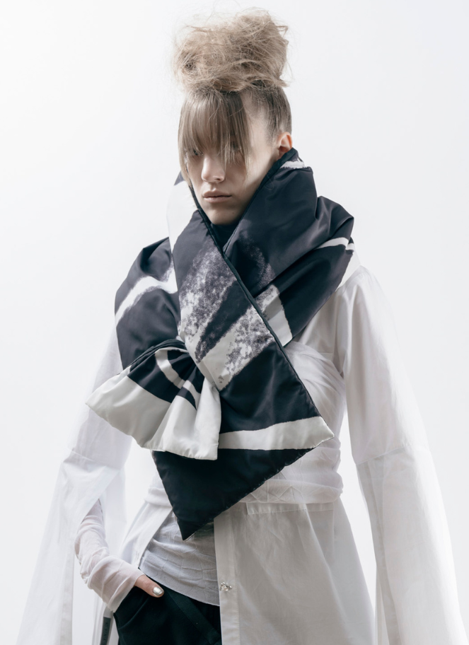 Xenia black and white lightly padded designer scarf