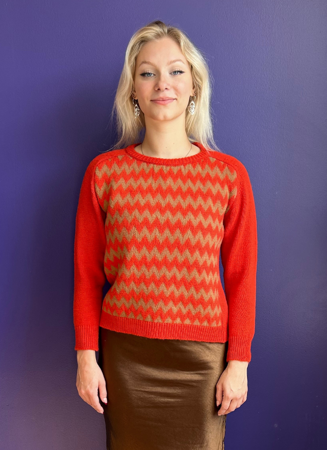 Maria Bellentani orange and tan chevron print sweater