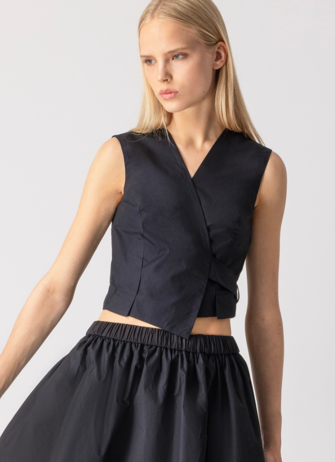 Lotus Eaters Cropped Vest with Tie in black