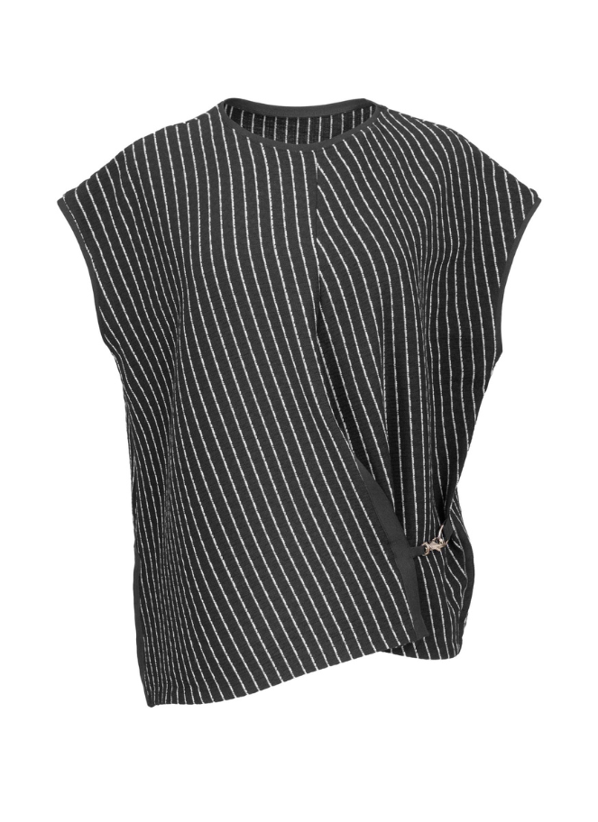 Xenia black and white striped top with small buckle