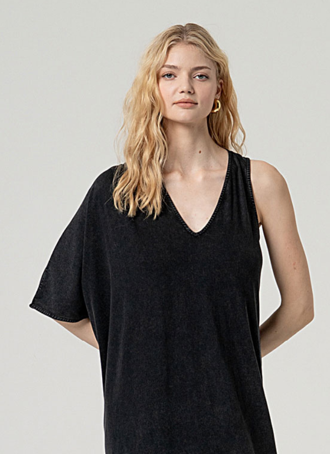 Surkana One-Shoulder Maxi Dress in Lime or Washed Black