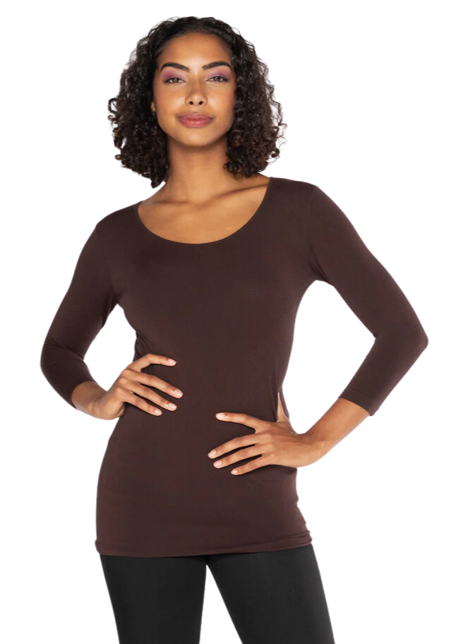 C'est Moi bamboo 3/4 sleeve top in brown