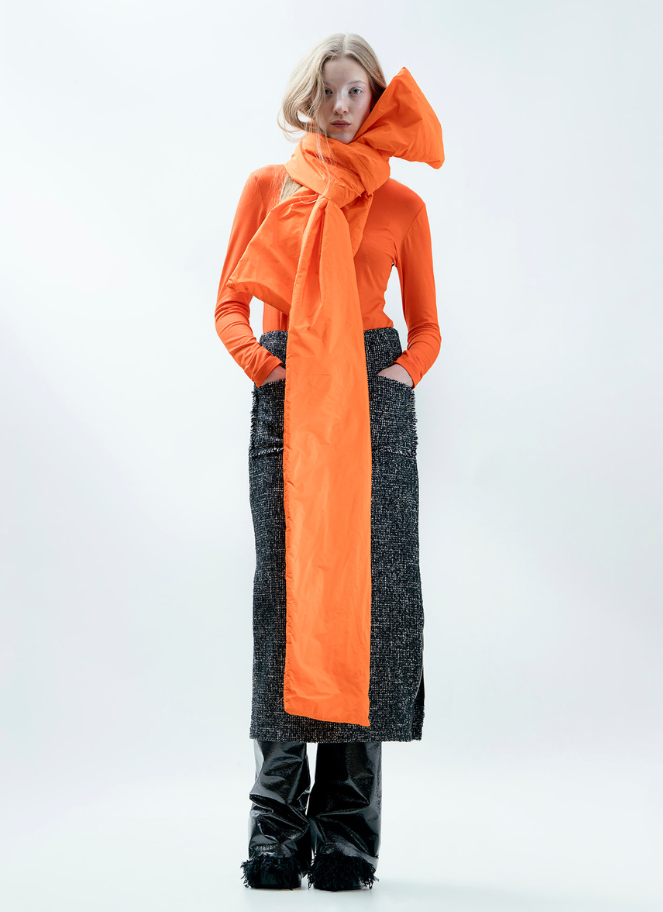 Xenia long orange puffy scarf