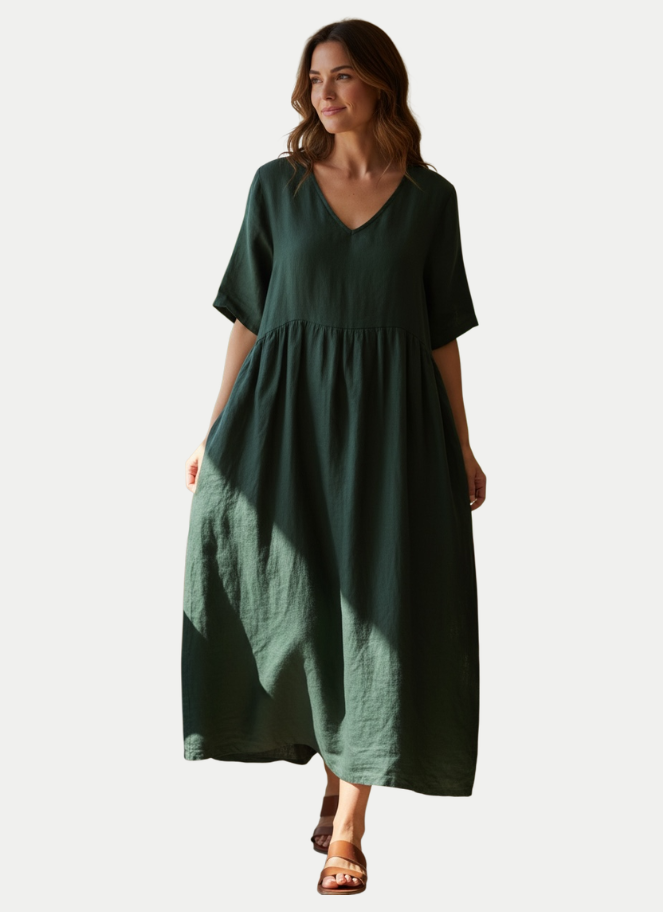 Neirami Linen Midi/Maxi Dress in Deep Forest